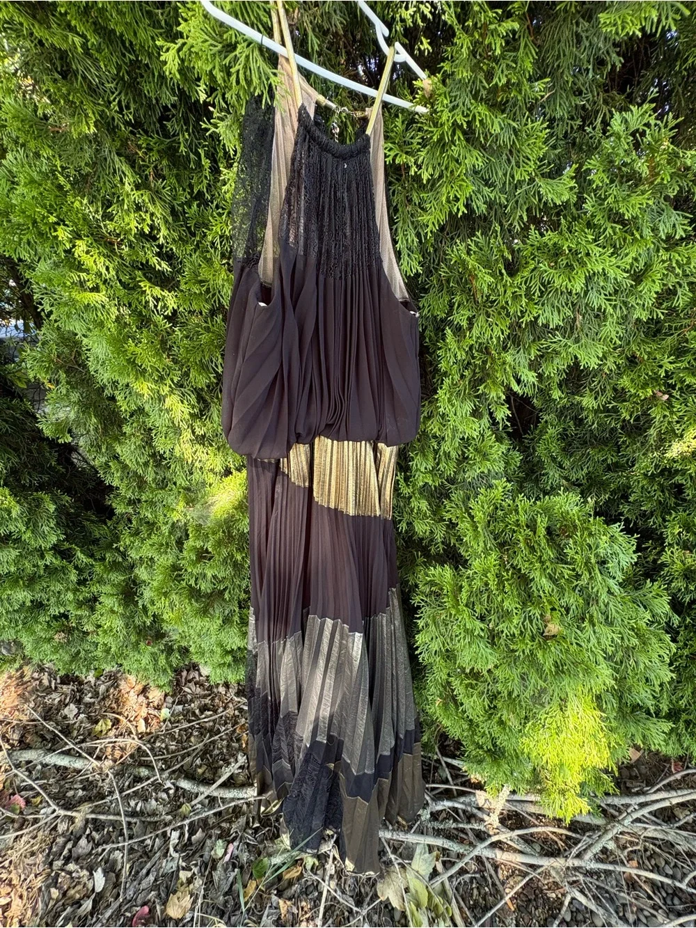 BCBGMaxAzria Black Maxi Dress with Gold and Silver Panels